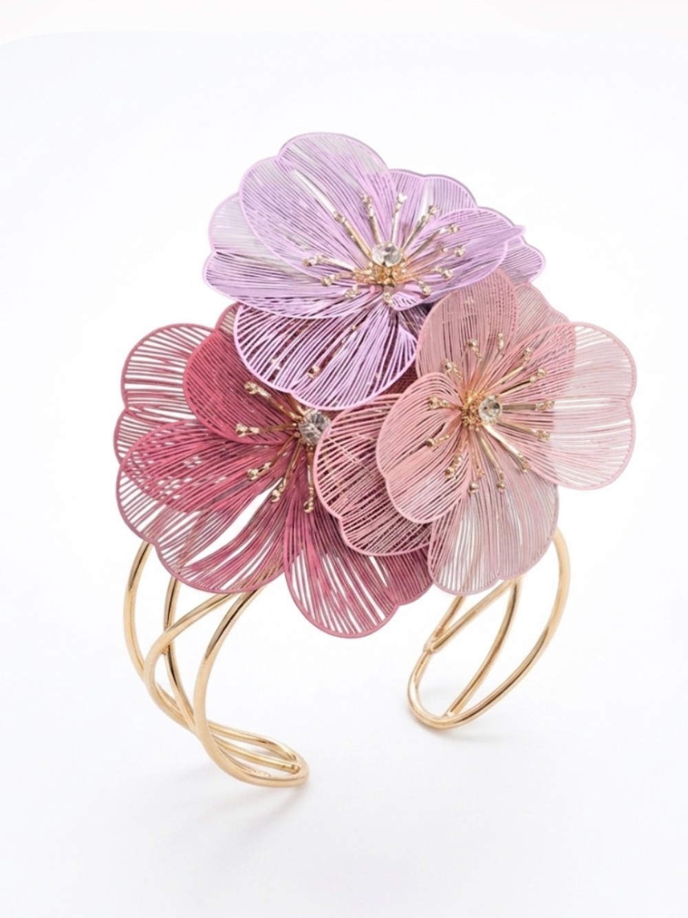 NWT ⚜️🌸⚜️ Piper K Pink 3D Flower Corsage Wire Cuff Bracelet